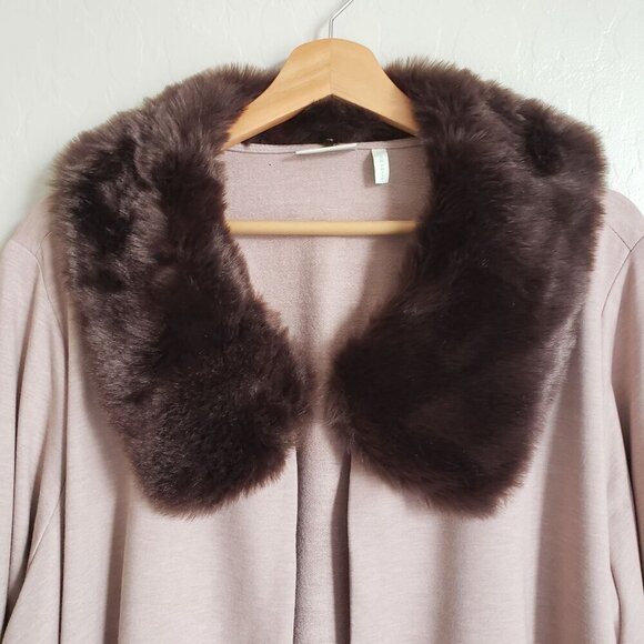 LOGO Lori Goldstein Faux Fur Collar Longline Cardigan Sweater Brown/Tan Size 3X - Picture 3 of 11